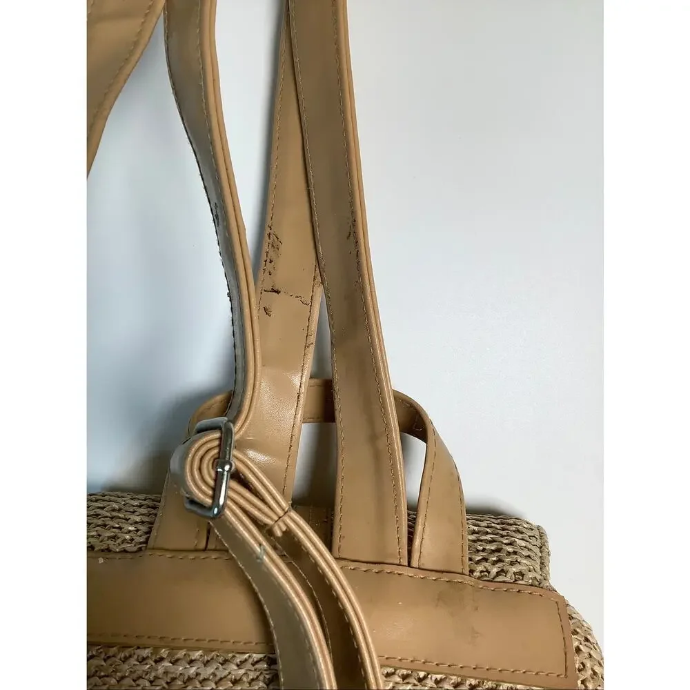 Marina Galanti Tan Woven Straw Raffia Backpack Purse Italian Travel P8-3
